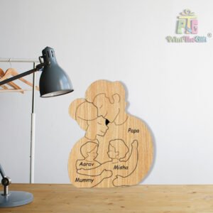 "Personalized Family Wood Puzzle – Customizable Hug Bunch Design"