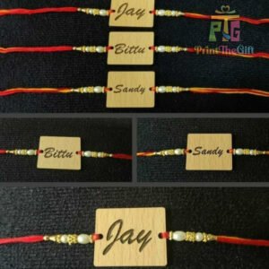 "Personalized Wooden Rakhi with Custom Name – Unique Raksha Bandhan Gift"