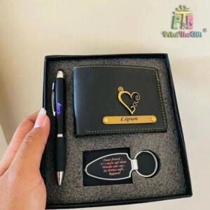 Engraved Wallet, Pen, & Keychain Combo for Men – Personalized Gift