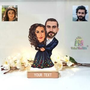 Personalized Couple Caricature with Wooden Base – Unique Love Gift