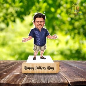 Unique Gift: Custom Caricature with Wooden Base in Chilling Pose