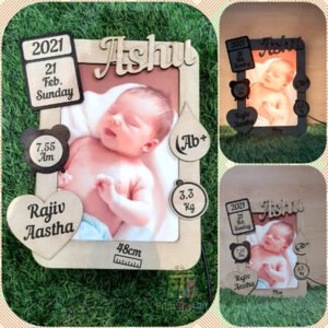 Personalized Baby Birth Photo Frame – Custom Brown Frame with Birth Details