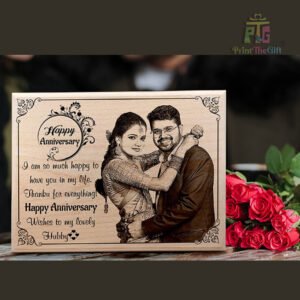 Customized Happy Anniversary Personalized Engraved Wooden Photo Plaque Couple Gifts (6x8 inches)