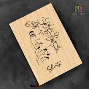 One Line Art Women Personalized Notebook Engraved Floral Female Line Art,  Notebook Custom Wooden Women Diary