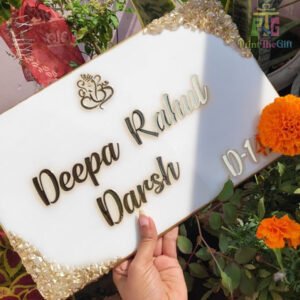 Customized  Acrylic Name Plate – White  & Gold Office Sign Board